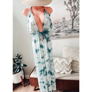 Breezes + Barefoot Wanders goddess open back plunging halter maxi resort dress